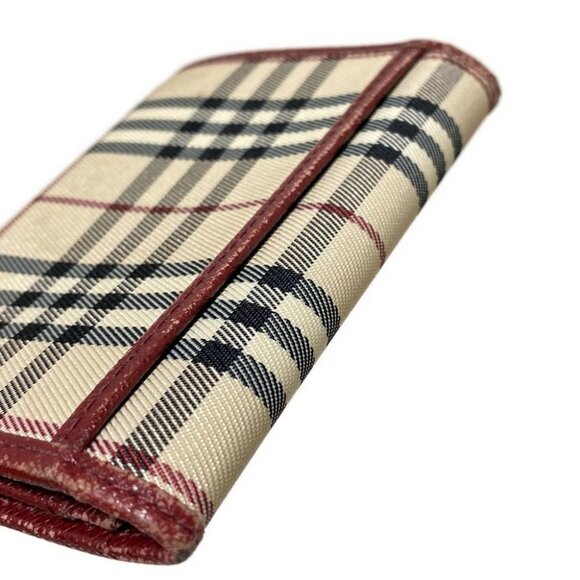 Auth Burberry - Cream Dark Brown Multi Nylon Leather Business Card Holder - Picture 5 of 9